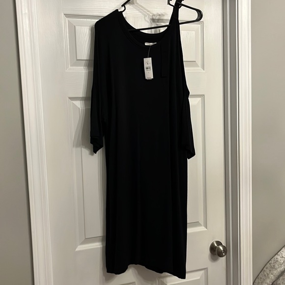 Loft Lou and Grey black dress one shoulder detail Large New NWT soft t shirt - Picture 1 of 2